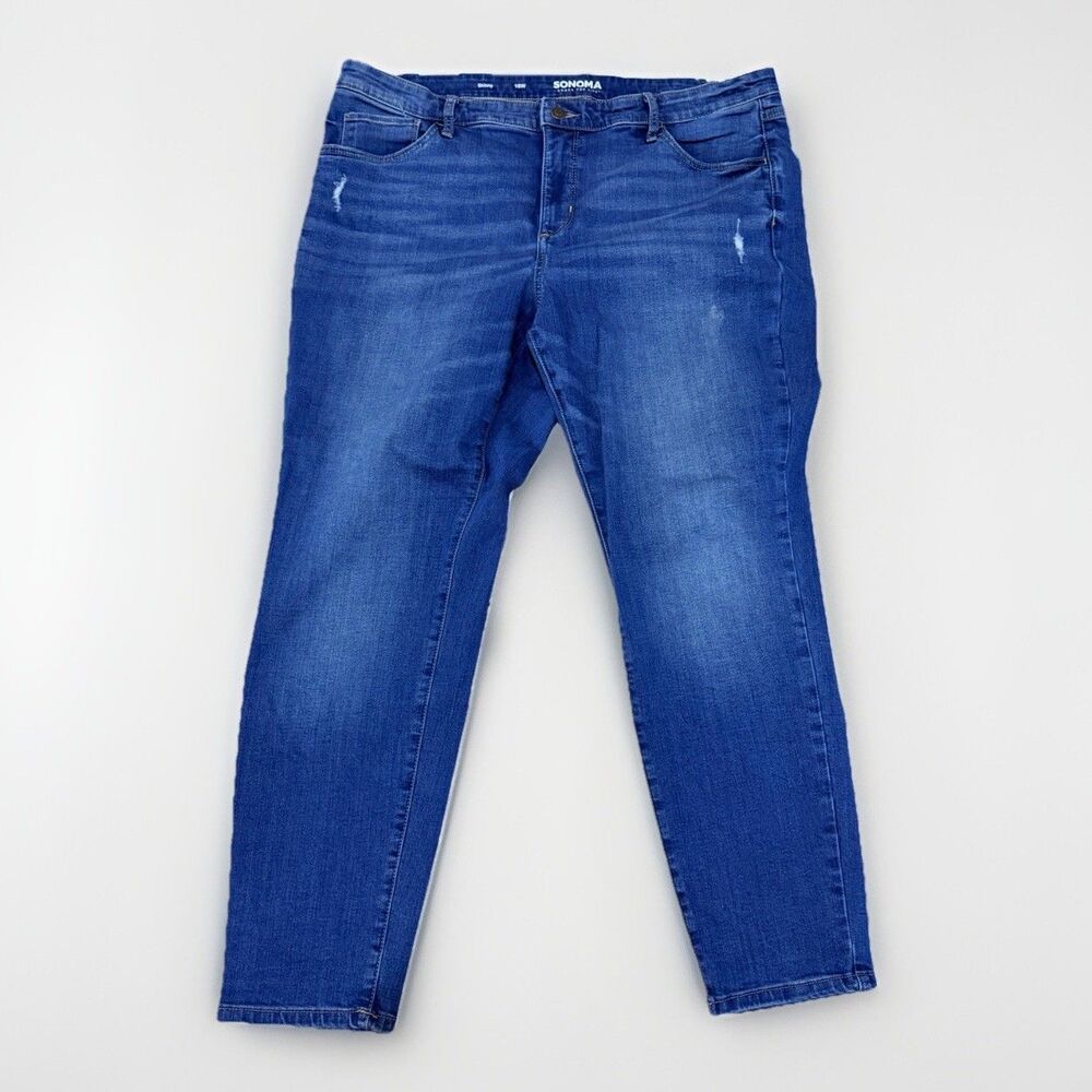 Sonoma Goods for Life Womens 18W Medium Wash Skinny Jeans Mid Rise Blue Denim